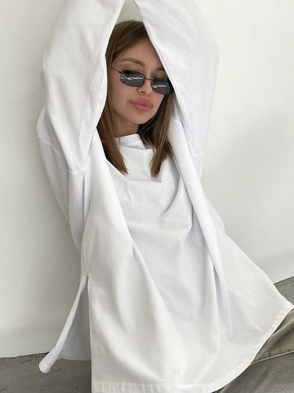 Loose Fit Long Sleeve Slit T-Shirt | Tajstylo
