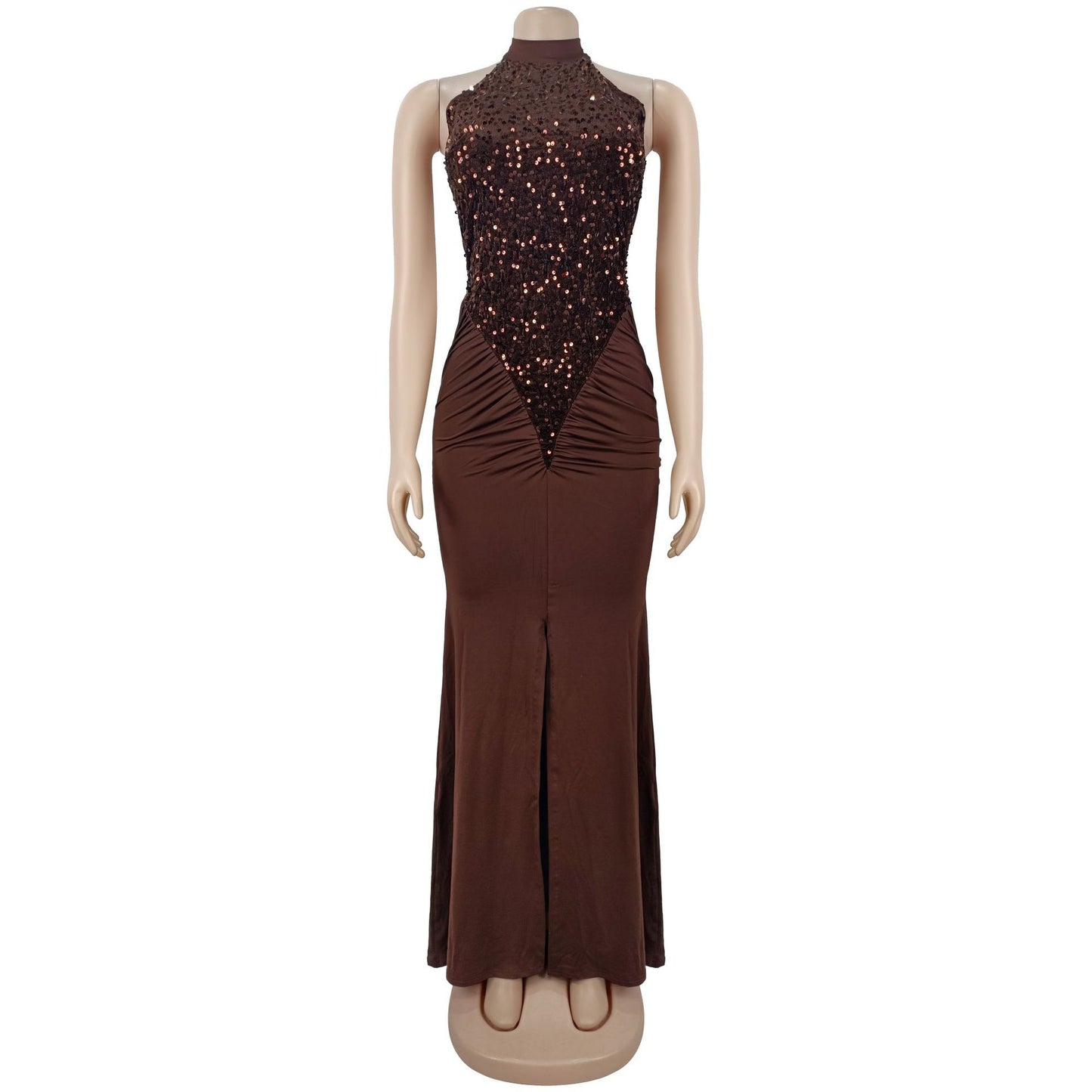 Fitted Sequin Velvet Split Dress | Tajstylo