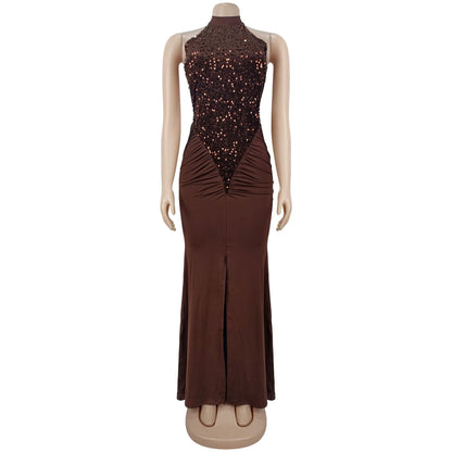 Fitted Sequin Velvet Split Dress | Tajstylo