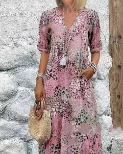 Color Blocked Lace Trim V Neck Short Sleeve Dress | Tajstylo