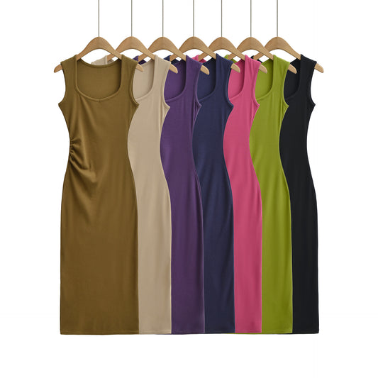 Wide Strap Ribbed Cotton Dress | Tajstylo
