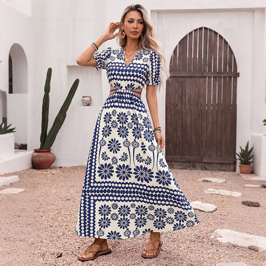 V-Neck Floral Long Skirt | Tajstylo