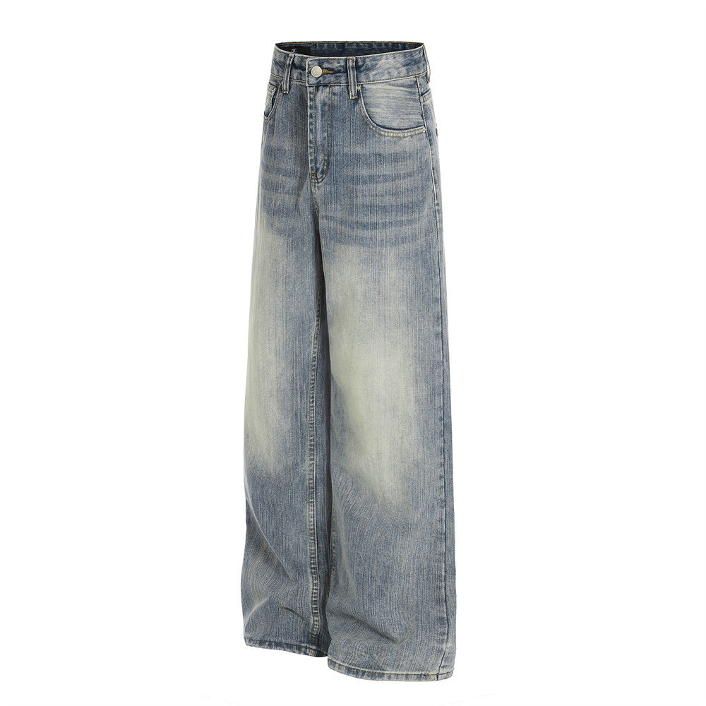 Woman wearing Washed White Denim Straight Leg Pants in a casual setting