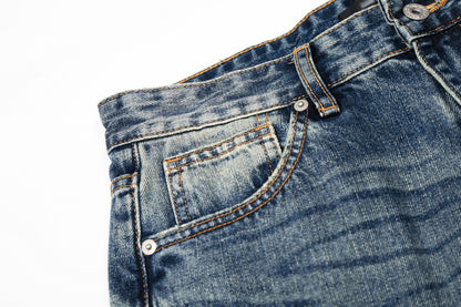 Washed Blue Straight Leg Denim Pants | Tajstylo