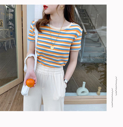 Women’s Stripe Short Sleeve Slim Fit Casual Top | Tajstylo