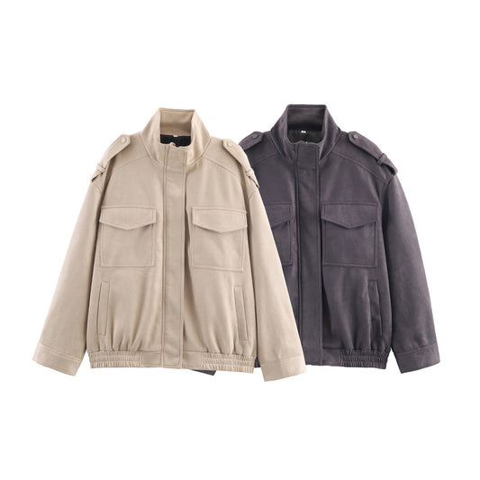 Faux Suede Loose Jacket | Tajstylo