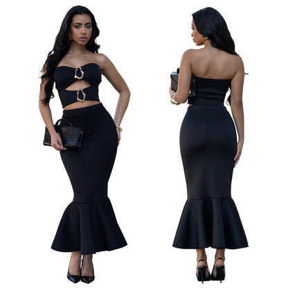 Strapless Lace Trim Top and Bodycon Skirt Set | Tajstylo