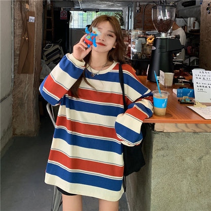 Casual Loose Stripe Long Sleeve T-Shirt | Tajstylo