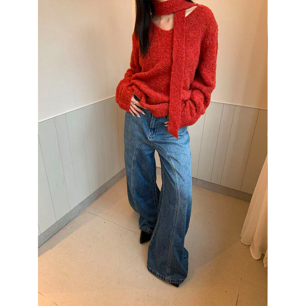 Woman wearing Retro Wide Leg Denim Pants in a casual setting
