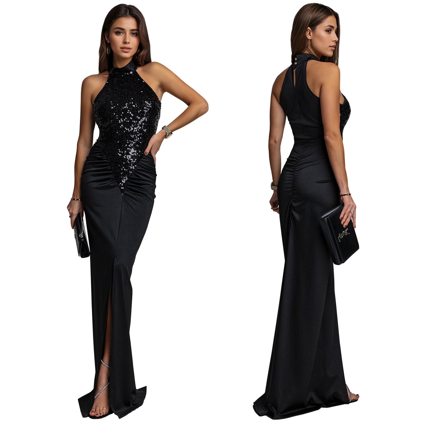 Fitted Sequin Velvet Split Dress | Tajstylo