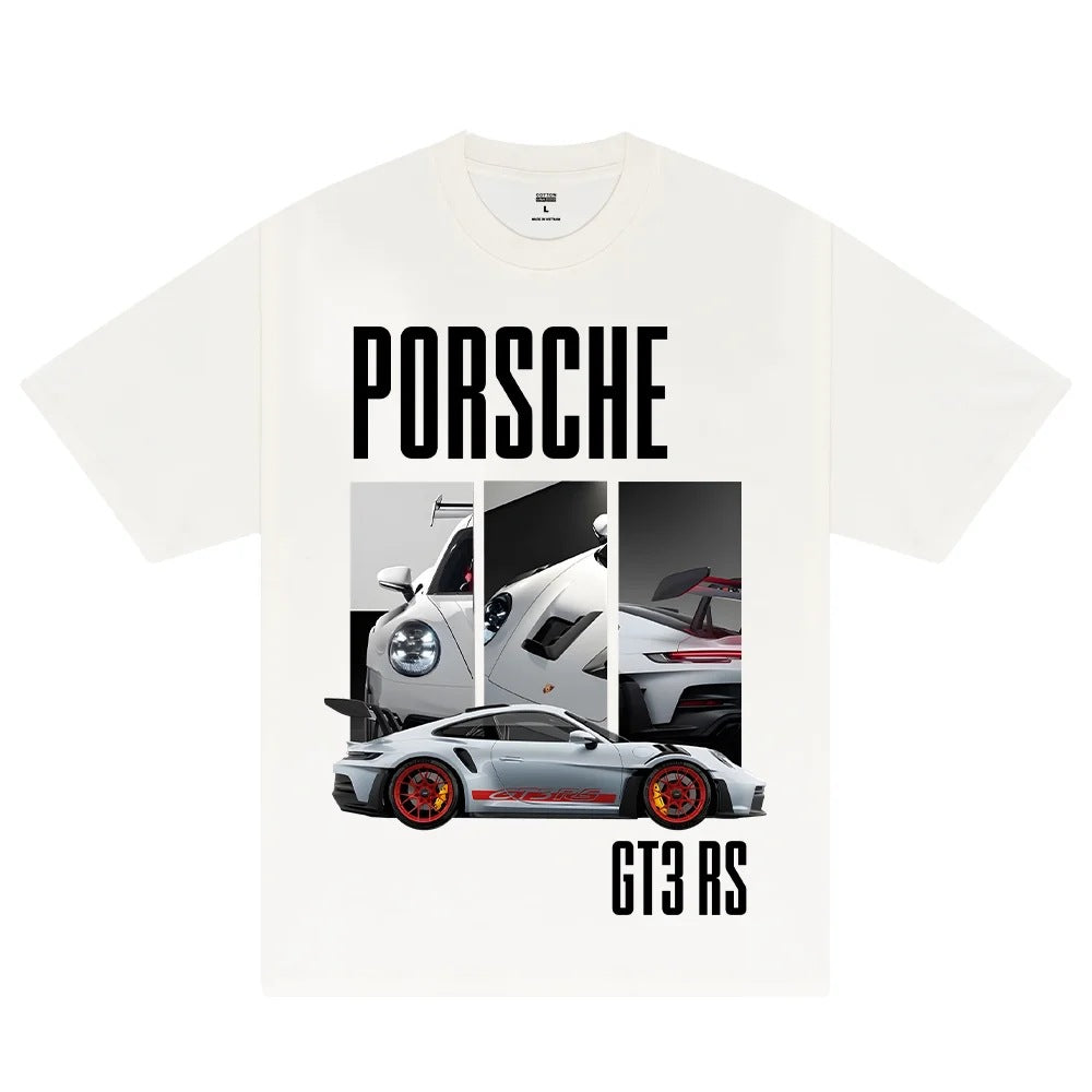 Woman wearing Need Money for Porsche Graphic T-shirt in casual setting