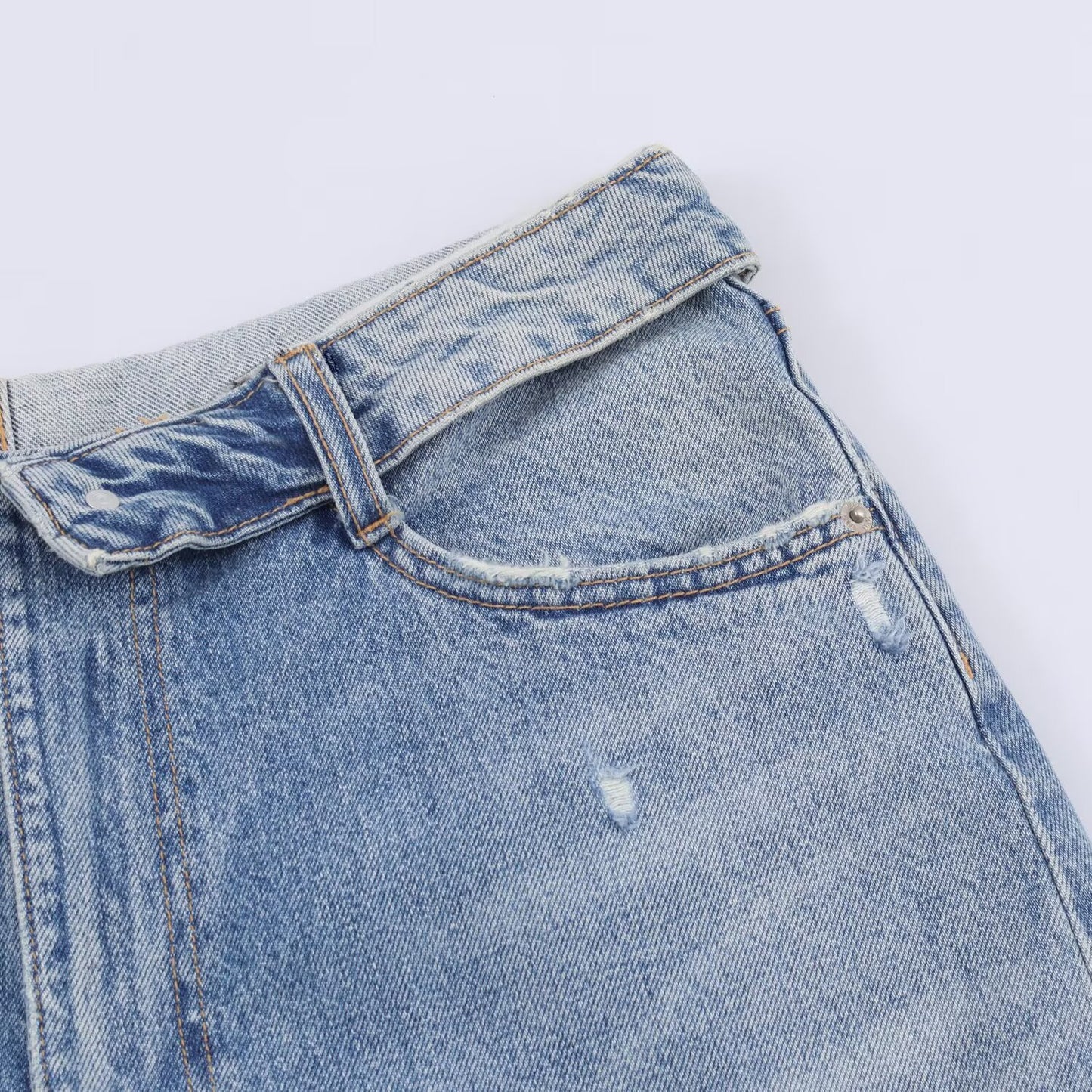 Mid Waist Ripped Straight Leg Jeans | Tajstylo