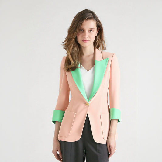 Pink Splicing Suit Jacket | Tajstylo
