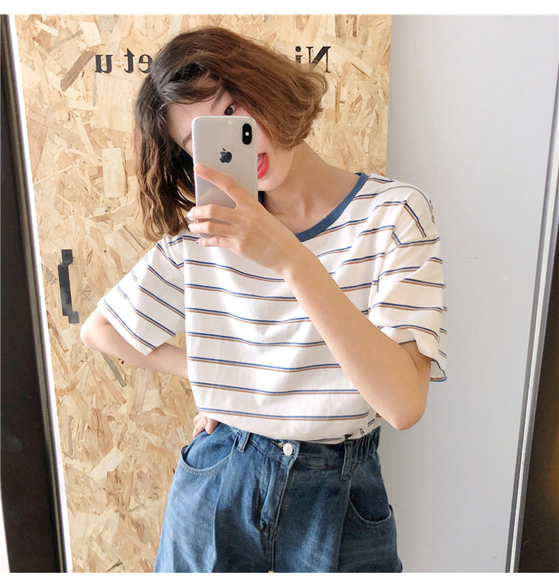 Academy Style Loose Fit Striped T-Shirt | Tajstylo