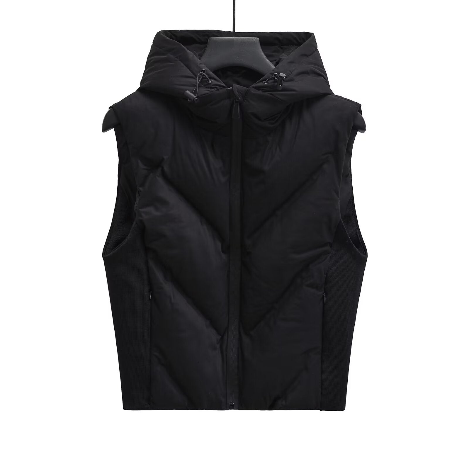 Woman wearing Street Laminated Hooded Vest Jacket in an urban setting