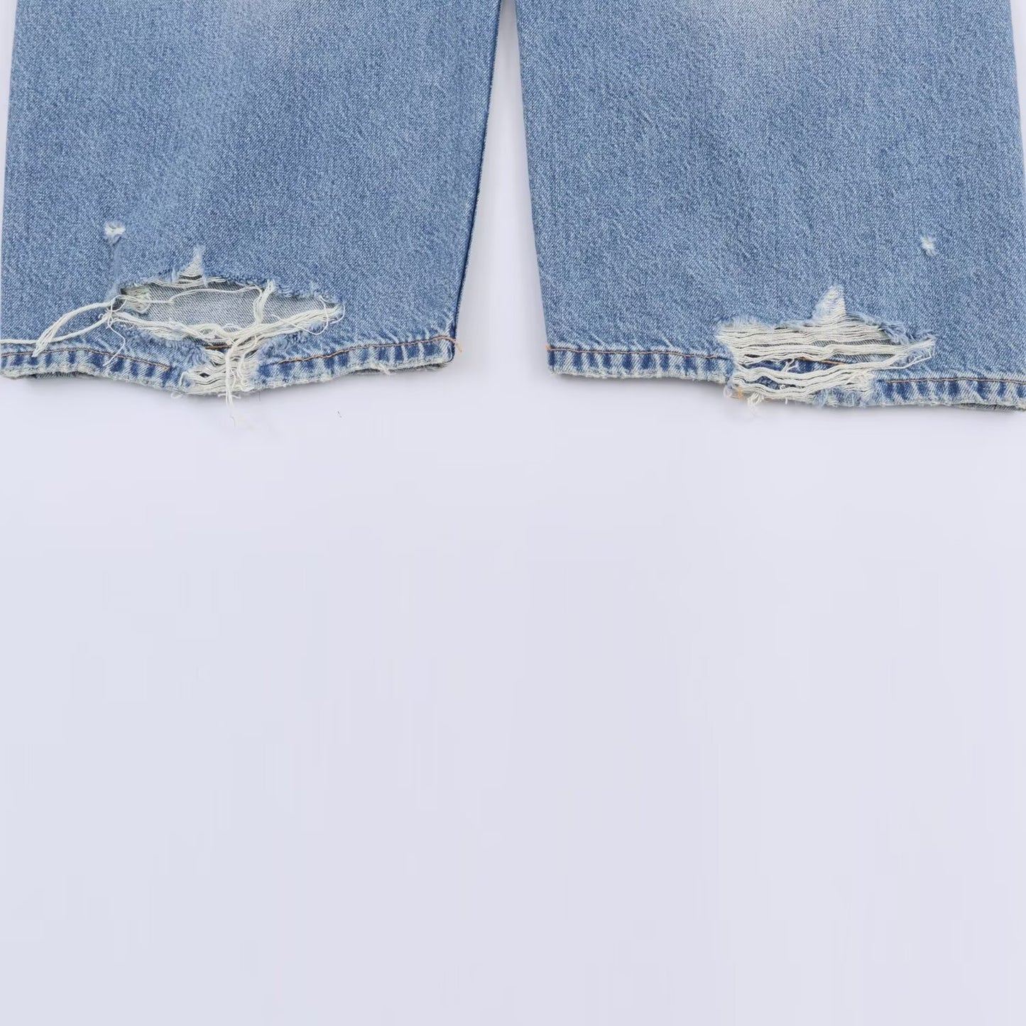 Mid Waist Ripped Straight Leg Jeans | Tajstylo