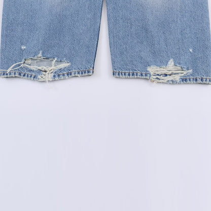 Mid Waist Ripped Straight Leg Jeans | Tajstylo