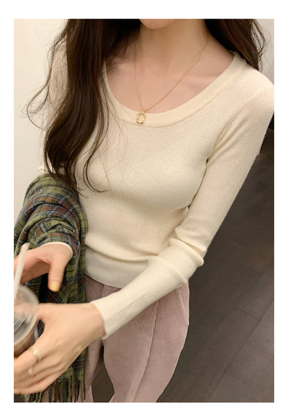 U Neck Long Sleeve Pullover Top | Tajstylo
