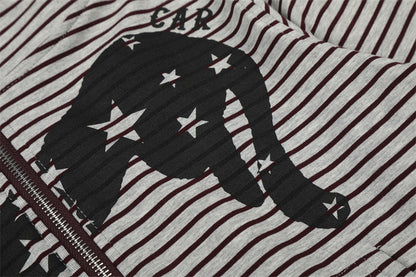 Striped Hooded Zipper Hoodie | Tajstylo
