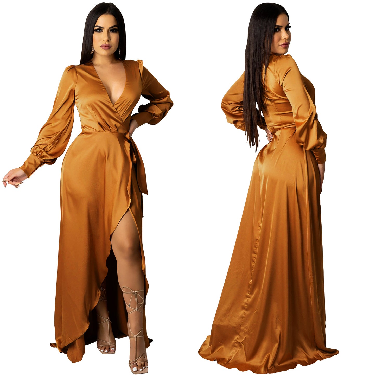 Deep V Neck Bandage Maxi Dress | Tajstylo