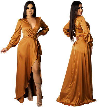 Deep V Neck Bandage Maxi Dress | Tajstylo