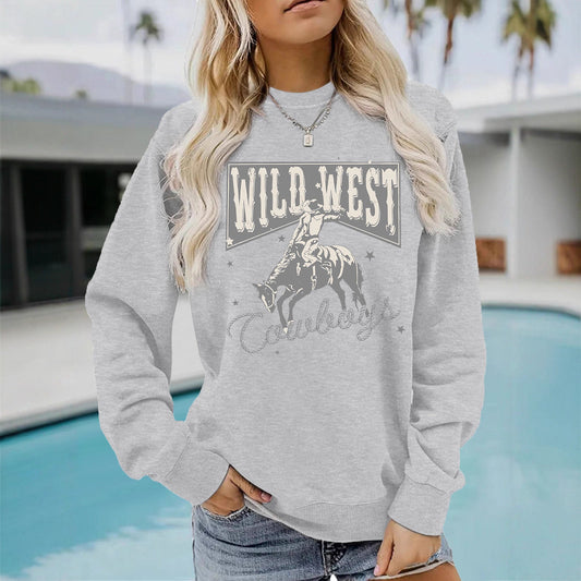 Woman wearing Cowboy Pattern Hoodie in casual setting