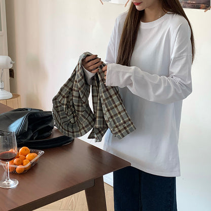 Women's Long Sleeve Loose Fit Basic Tee Top | Tajstylo
