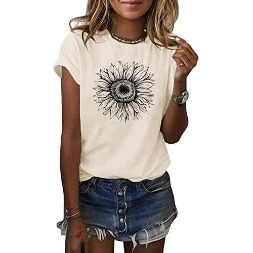 Woman wearing Geometric Pattern Loose Fit Top in casual setting