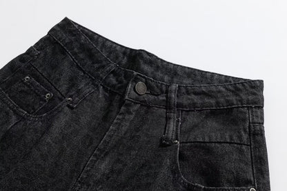 Dark Leopard Print Straight Leg Jeans | Tajstylo