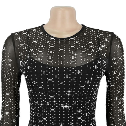 Sexy Mesh Rhinestone Bodycon Mini Dress | Tajstylo