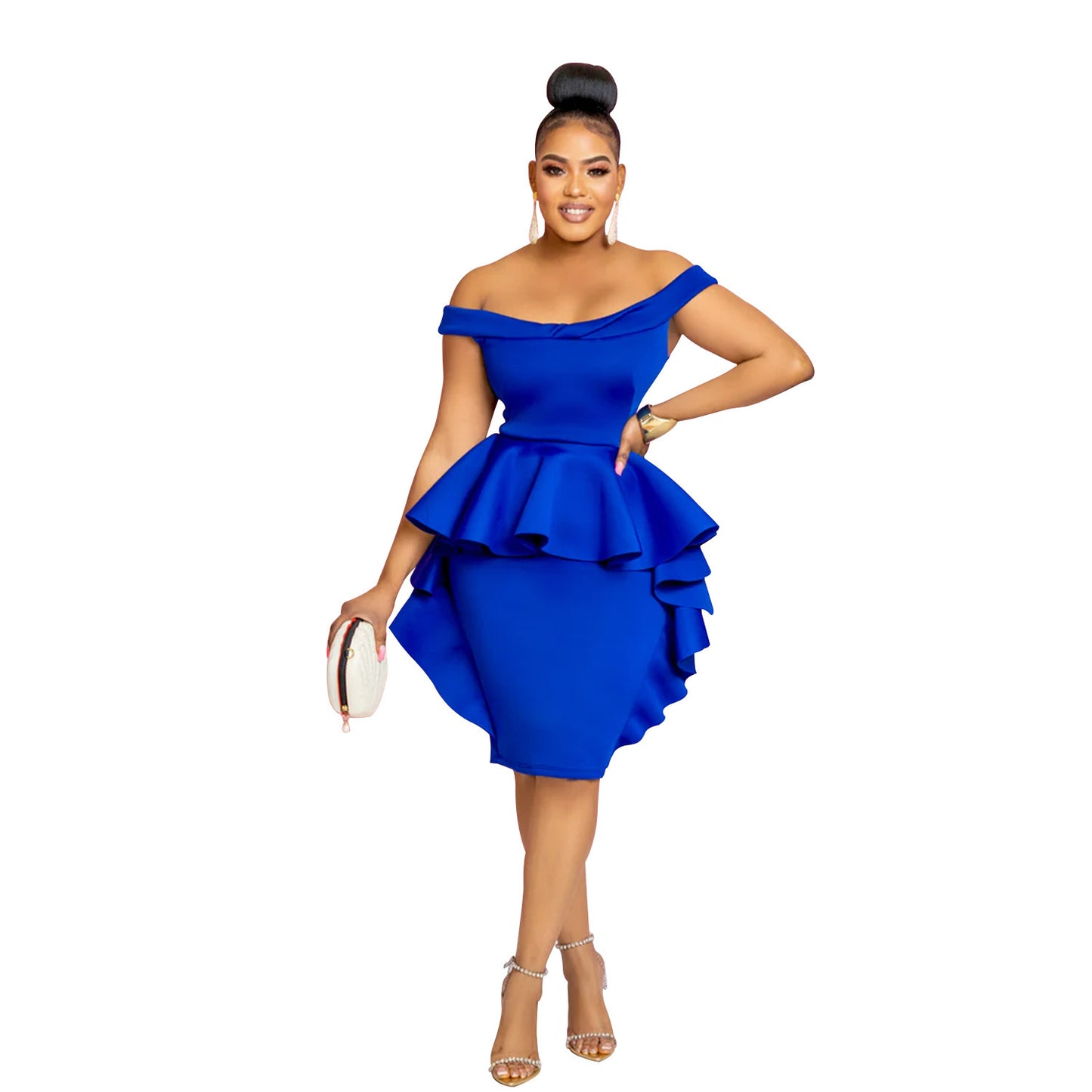 Woman wearing Solid Sleeveless Ruffle Hem Mini Dress in a sunny outdoor setting