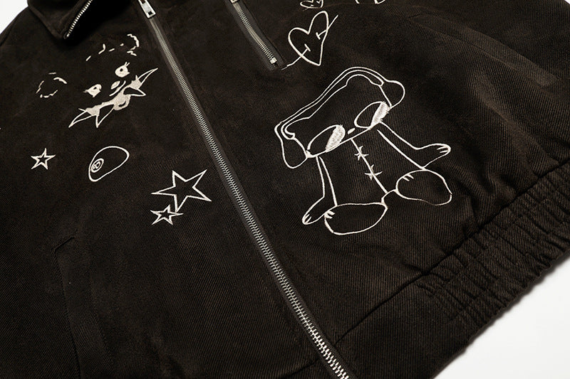 Graffiti Embroidery Flip Collar Jacket | Tajstylo