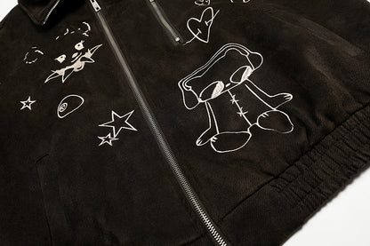 Graffiti Embroidery Flip Collar Jacket | Tajstylo