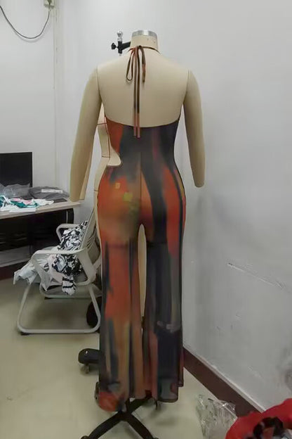 Flattering Mesh Printed Jumpsuit | Tajstylo