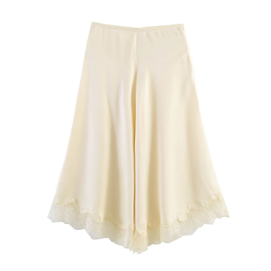 Lace Trim Satin Textured Skirt | Tajstylo