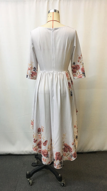 Patchwork V Neck Printed Dress | Tajstylo