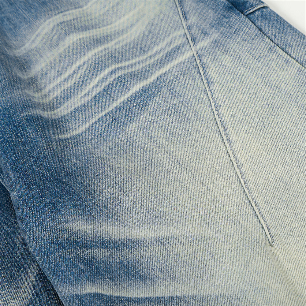 Woman wearing Color Blocked Polished Denim Jeans in a city street