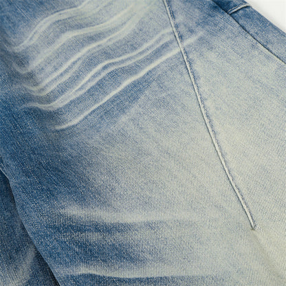 Woman wearing Color Blocked Polished Denim Jeans in a city street