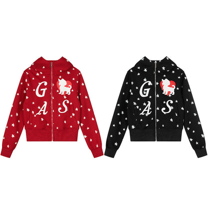 Star Print Hoodie Jacket | Tajstylo