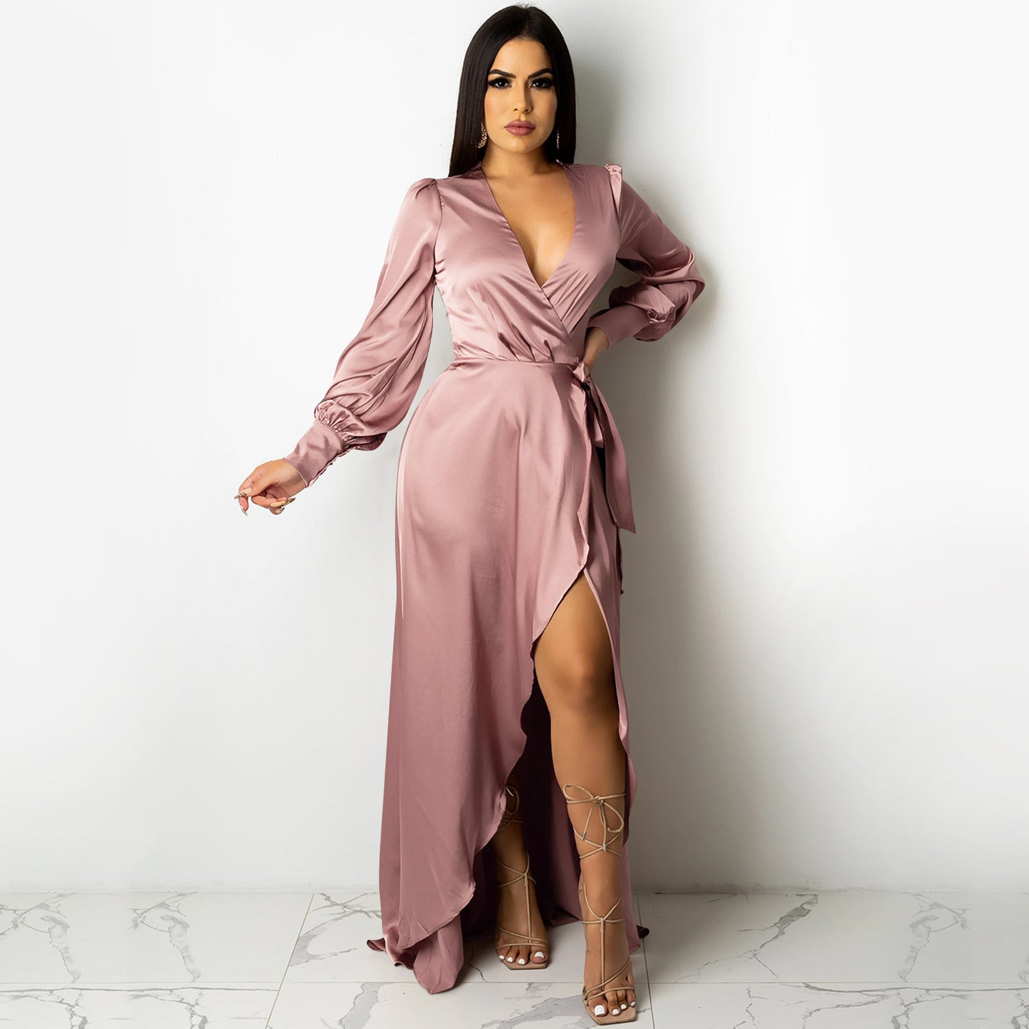 Deep V Neck Bandage Maxi Dress | Tajstylo