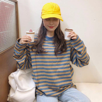 Chic Korean Style Stripe Long Sleeve Tee | Tajstylo