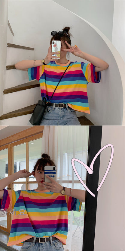 Rainbow Stripe Loose T Shirt | Tajstylo