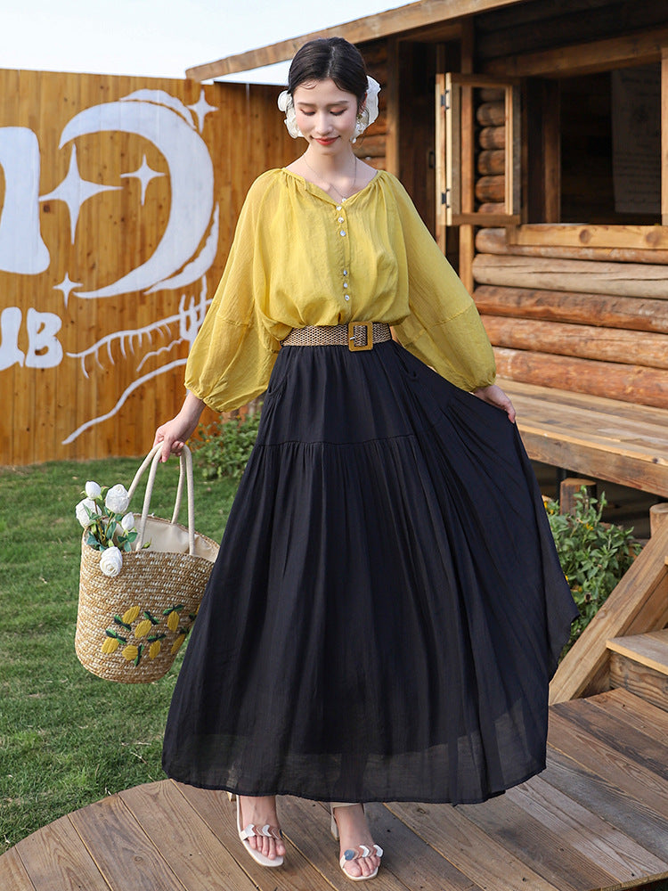 Belt Double Pocket Skirt | Tajstylo