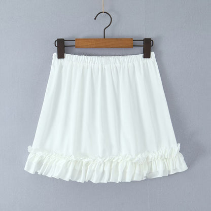 Woman wearing High Waisted A Line Mini Skirt in a casual outdoor setting