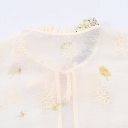 Embroidered Lantern Sleeve Shirt with Lace-Up Tie | Tajstylo