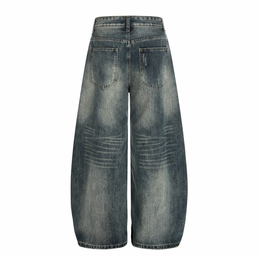 Woman wearing Denim Straight Leg Pants in a casual street setting