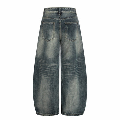 Woman wearing Denim Straight Leg Pants in a casual street setting