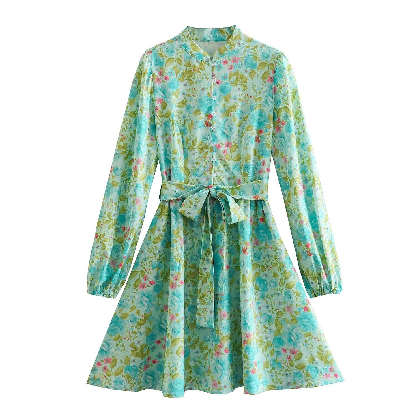 Casual Printed A-Line Dress with Long Sleeves | Tajstylo