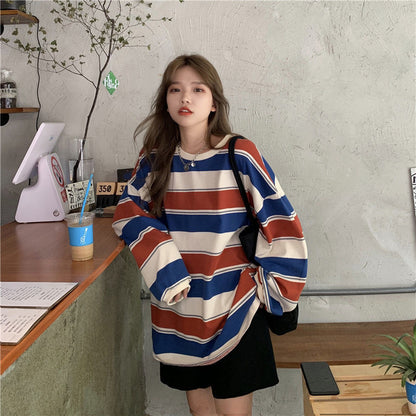 Casual Loose Stripe Long Sleeve T-Shirt | Tajstylo