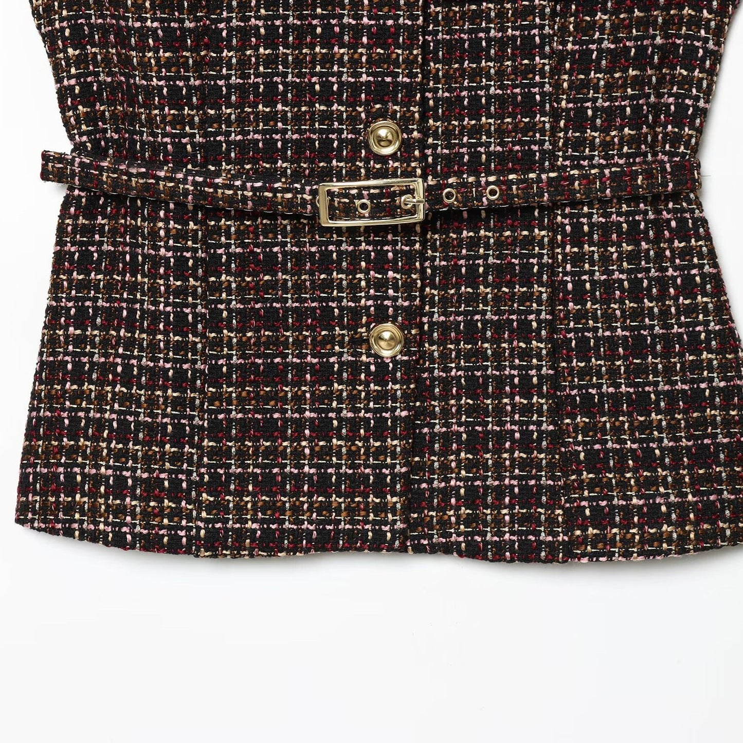 Plaid Belted Textured Vest | Tajstylo